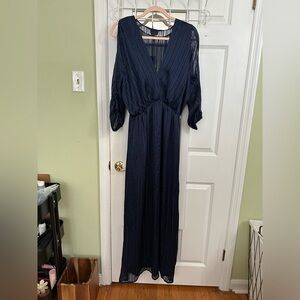 Elegant Long Sleeve Navy Maxi Dress